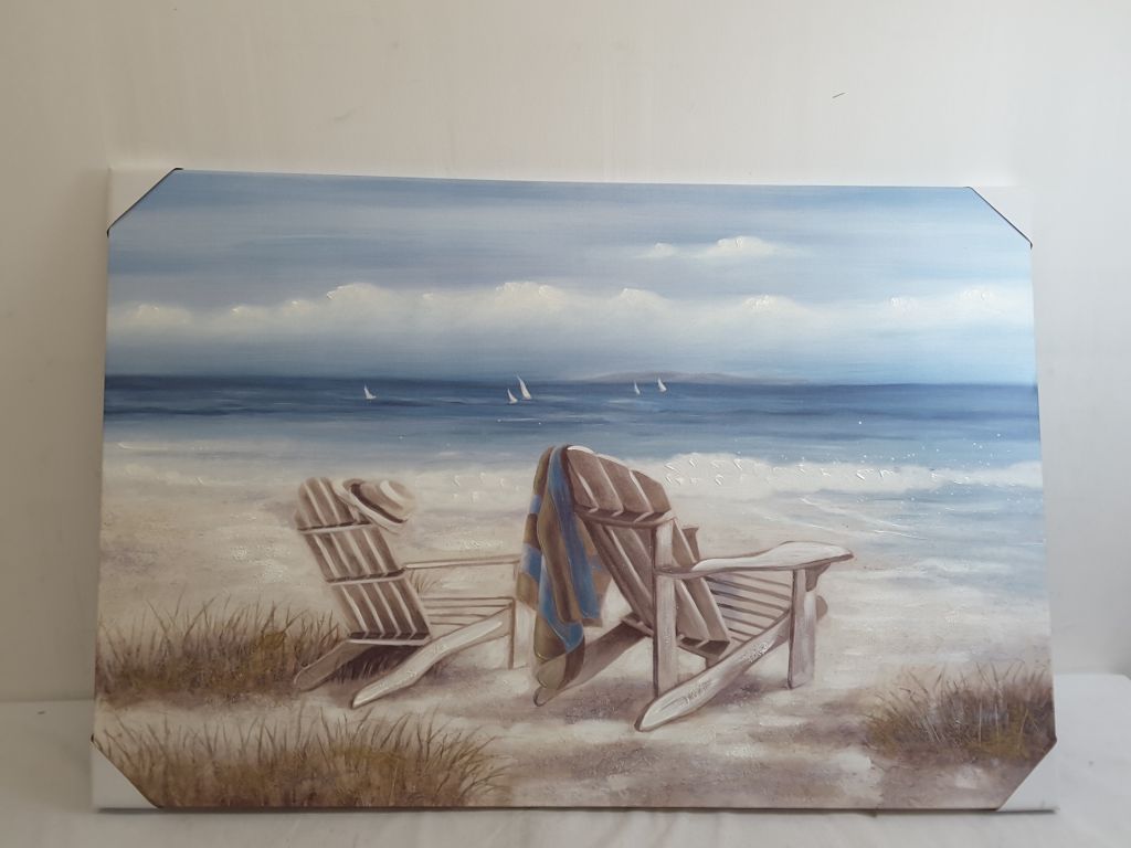 TAR TAR STUDIO Abstract Seascape Framed Wall Art: Beach Chair on